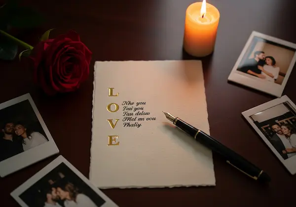 Romantic creative writing spelling out LOVE