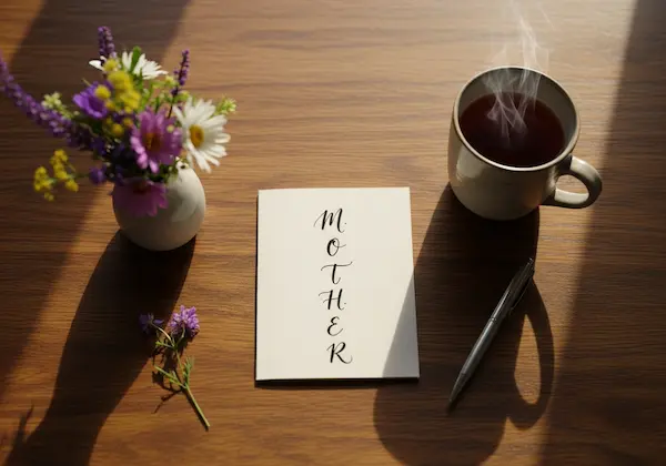 Heartfelt poetry spelling out MOTHER with floral accents