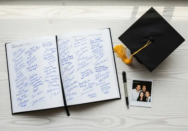 Graduation cap thrown into the sky